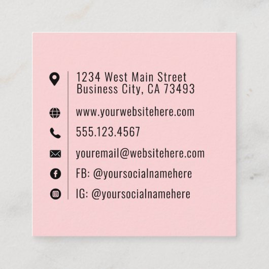 Hot Pink Logo Professional Minimalist スクエア名刺 (裏面)