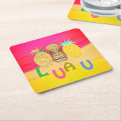 Hot Pink Luau スクエアペーパーコースター (アングル)