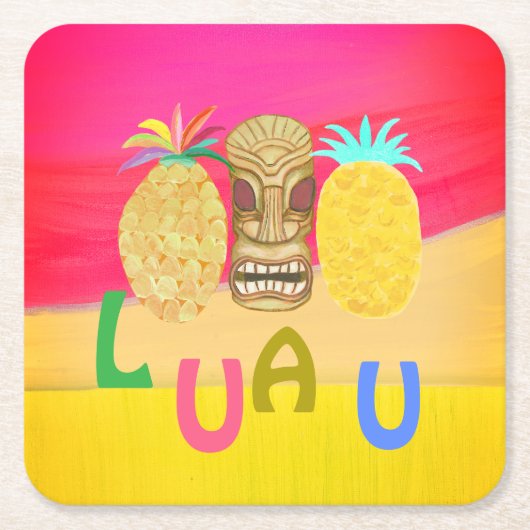Hot Pink Luau スクエアペーパーコースター (正面)