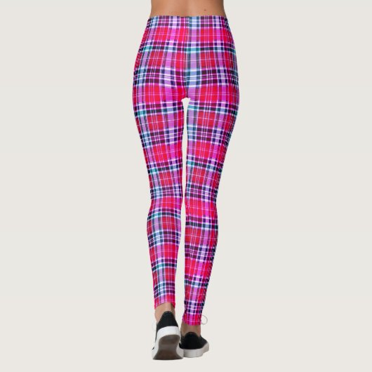 Hot Pink Magenta Dense Modern Tartan レギンス (裏面)