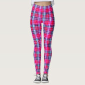 Hot Pink Magenta Dense Modern Tartan レギンス (正面)