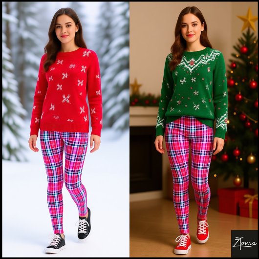 Hot Pink Magenta Dense Modern Tartan レギンス