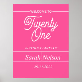 Hot Pink Modern 21st Birthday Party  Poster ポスター