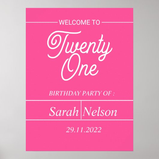 Hot Pink Modern 21st Birthday Party  Poster ポスター (正面)