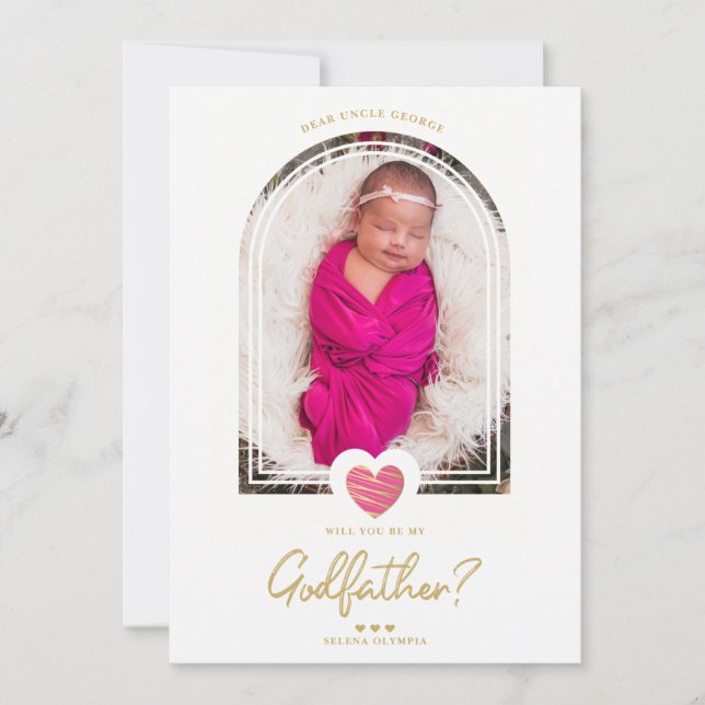 Hot Pink Modern Heart Golden Fake Effect Godfather (正面)