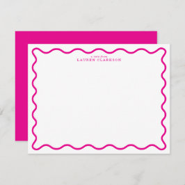 Hot Pink Modern Wavy Border Note Card 招待状
