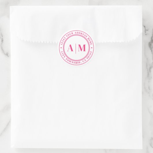 Hot Pink Monogram Return Address ラウンドシール (バッグ)