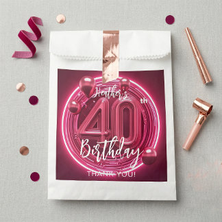 Hot Pink Neon Glam 40th Birthday Metallic Balloons フェイバーバッグ