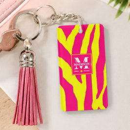 Hot Pink Neon Yellow Zebra Stripe Bold Y2K  キーホルダー