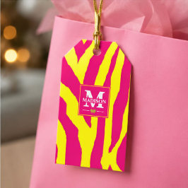 Hot Pink Neon Yellow Zebra Stripe Bold Y2K  ギフトタグ