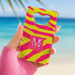 Hot Pink Neon Yellow Zebra Stripe Bold Y2K  クレジットカード栓抜き