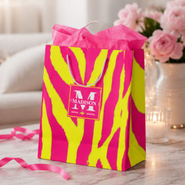 Hot Pink Neon Yellow Zebra Stripe Bold Y2K  スモールペーパーバッグ