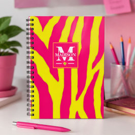 Hot Pink Neon Yellow Zebra Stripe Bold Y2K  ノートブック