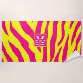 Hot Pink Neon Yellow Zebra Stripe Bold Y2K  ビーチタオル (正面)