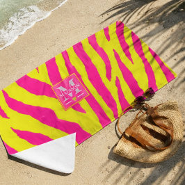 Hot Pink Neon Yellow Zebra Stripe Bold Y2K  ビーチタオル