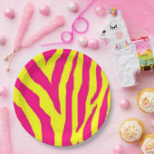 Hot Pink Neon Yellow Zebra Stripe Bold Y2K ペーパープレート (パーティー)