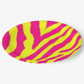 Hot Pink Neon Yellow Zebra Stripe Bold Y2K ペーパープレート (アングル)
