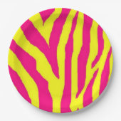 Hot Pink Neon Yellow Zebra Stripe Bold Y2K ペーパープレート (正面)