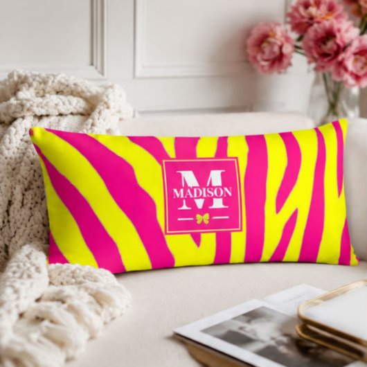 Hot Pink Neon Yellow Zebra Stripe Bold Y2K  ボディピロー