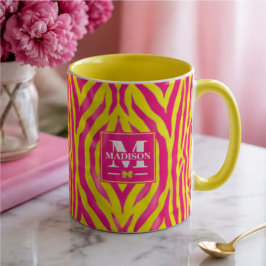 Hot Pink Neon Yellow Zebra Stripe Bold Y2K  マグカップ