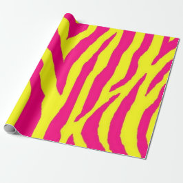 Hot Pink Neon Yellow Zebra Stripe Bold Y2K  ラッピングペーパー