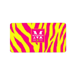 Hot Pink Neon Yellow Zebra Stripe Bold Y2K  ラベル