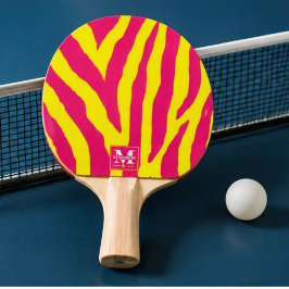 Hot Pink Neon Yellow Zebra Stripe Bold Y2K  卓球ラケット