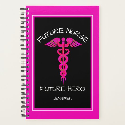 Hot Pink Nurse Medical Caduceus Personalized プランナー手帳 (正面)