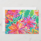 Hot Pink Orange Flowers Gold Glitter Photo 50th 招待状 (裏面)