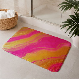 Hot Pink Orange Glitter Marble Swirl Vibrant バスマット