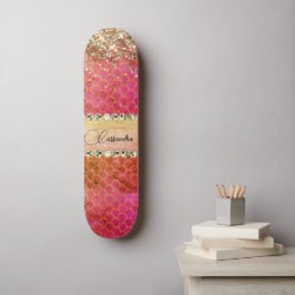 Hot Pink Orange Glittery Diamond Bling スケートボード