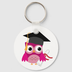 Hot Pink Owl with Diploma Graduation Keychain キーホルダー