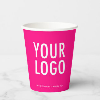 Hot Pink Paper Cups Custom Business Logo 8 oz 紙コップ