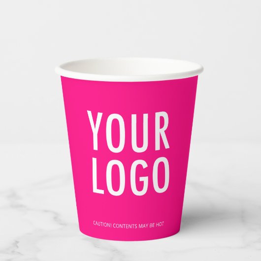 Hot Pink Paper Cups Custom Business Logo 8 oz 紙コップ (正面)