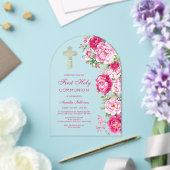 Hot Pink Peonies Arch First Communion アクリル招待状 (インサイチュ (ウェディング))