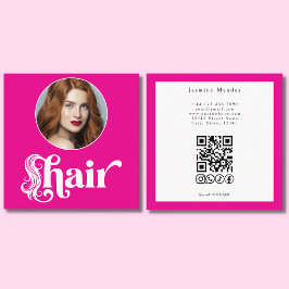 Hot Pink Photo Hair Stylist QR Socials Square スクエア名刺