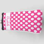 Hot Pink polka dot golf head cover custom name ゴルフヘッドカバー (正面)