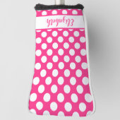 Hot Pink polka dot golf head cover custom name ゴルフヘッドカバー (回転90)