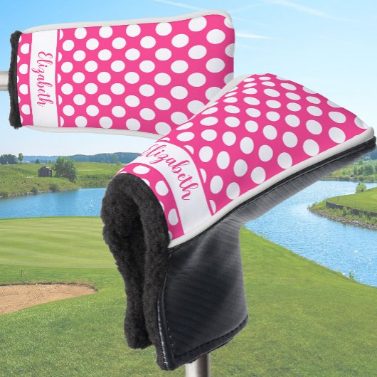 Hot Pink polka dot golf head cover custom name ゴルフヘッドカバー
