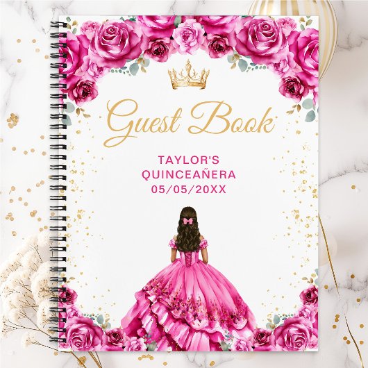 Hot Pink Princess Quinceañera Guest Book ノートブック