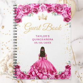 Hot Pink Princess Quinceañera Guest Book ノートブック