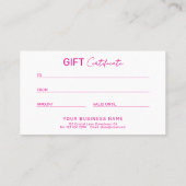 Hot Pink Professional Business Gift Certificate コーリングカード (裏面)