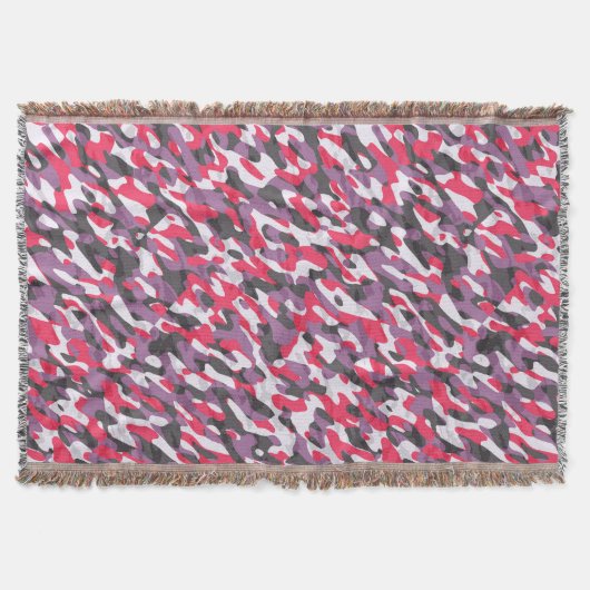 Hot pink, purple and black camo abstract スローブランケット (正面)