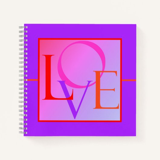 Hot Pink、Red、Purple、Orange Journalの「LOVE」 ノートブック (正面)