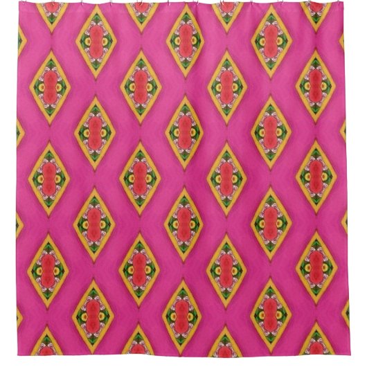 Hot Pink Retro Diamond Shower Curtain シャワーカーテン (正面)