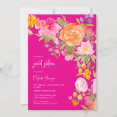 Hot Pink romantic summer floral sweet 16 招待状 (正面)