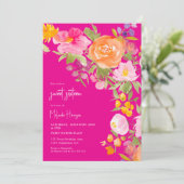 Hot Pink romantic summer floral sweet 16 招待状 (スタンド正面)