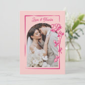 Hot Pink Rose Illustration Photo Wedding サンキューカード (スタンド正面)