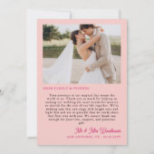 Hot Pink Rose Illustration Photo Wedding サンキューカード (裏面)