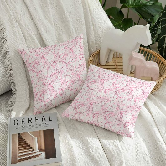 Hot Pink Scribble Cats – modern cute Pattern クッション